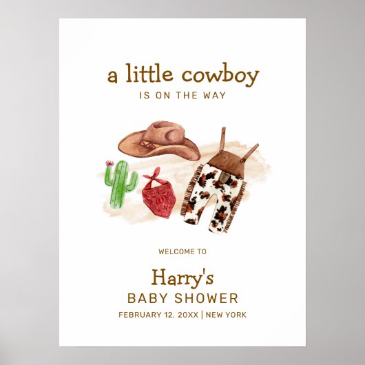 Modern Western Cactus Cowboy Baby shower Welkom Poster (Voorkant)