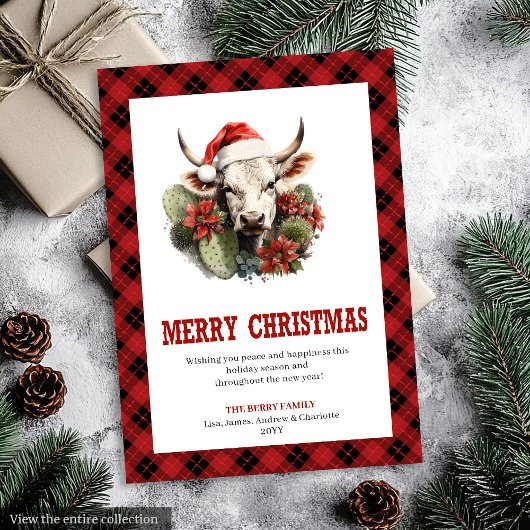 Modern Western Checkered Xmas Greeting Card Feestdagenkaart