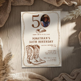 Modern Western Cowboy Boots 40 50 Photo Birthday Kaart