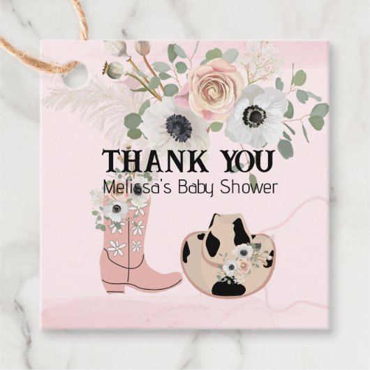Modern Western Cowgirl Roze Laarzen Pet Custom Bedankjes Labels (Voorkant)