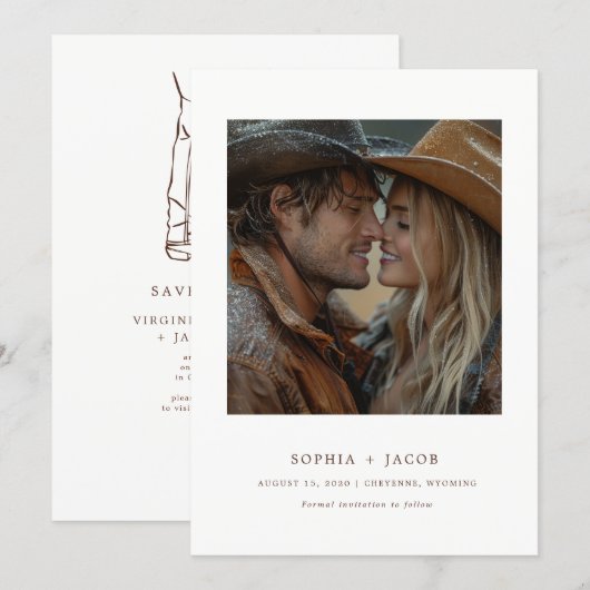 Modern Western Photo Boots Save the Date Kaart (Voorkant / Achterkant)