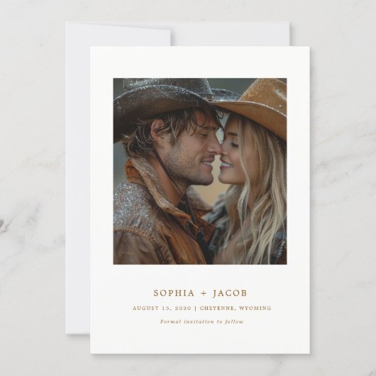 Modern Western Photo Cowboy Cowgirl Save the Date  Kaart (Voorkant)