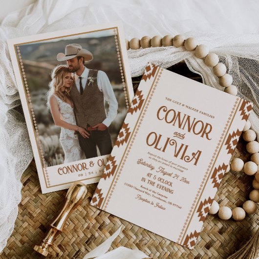 Modern Western Photo Wedding Invitation Kaart