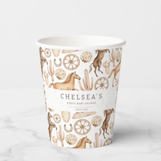 Modern Western Rodeo Waterverf Baby shower Papieren Bekers (Achterkant)