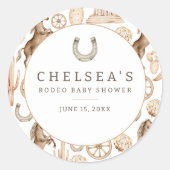 Modern Western Rodeo Waterverf Baby shower Ronde Sticker (Voorkant)