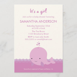 Modern Whale Baby shower Invitation - Girl Kaart