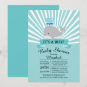 Modern Whale Boys Baby shower Invitation Kaart (Voorkant / Achterkant)