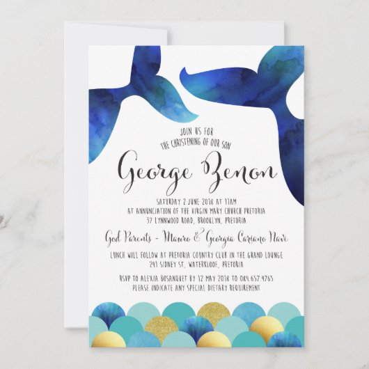 Modern Whale-geïnspireerde doop uitnodiging (Voorkant)