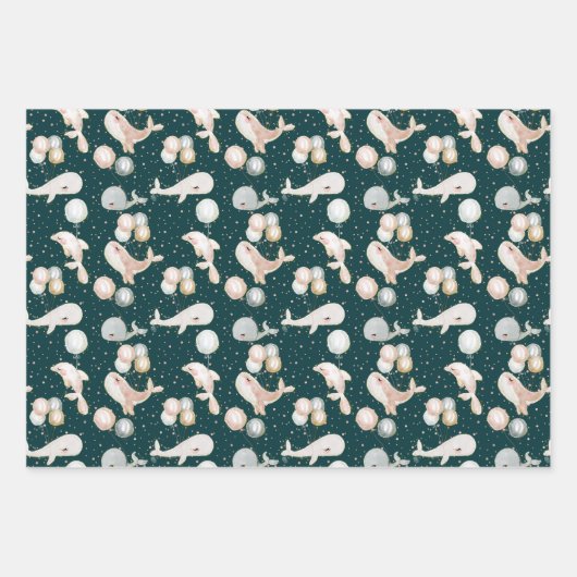 Modern Whale Gender Neutraal Verjaardag Baby showe Inpakpapier Vel (Voorkant 3)