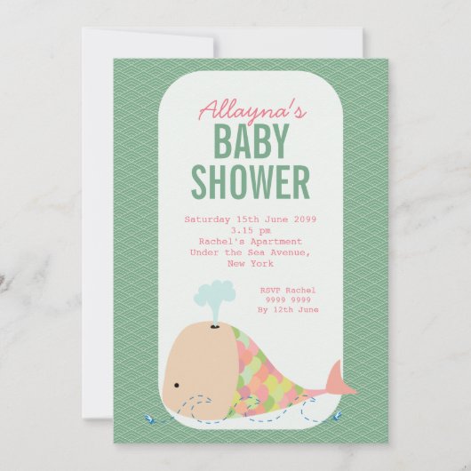 Modern Whale Trendy Baby shower Party Invite Kaart (Voorkant)