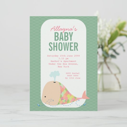 Modern Whale Trendy Baby shower Party Invite Kaart (Staand voorkant)