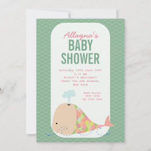 Modern Whale Trendy Baby shower Party Invite Kaart