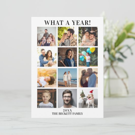 Modern What A Year In Review 12 Foto Collage Feestdagenkaart (Staand voorkant)
