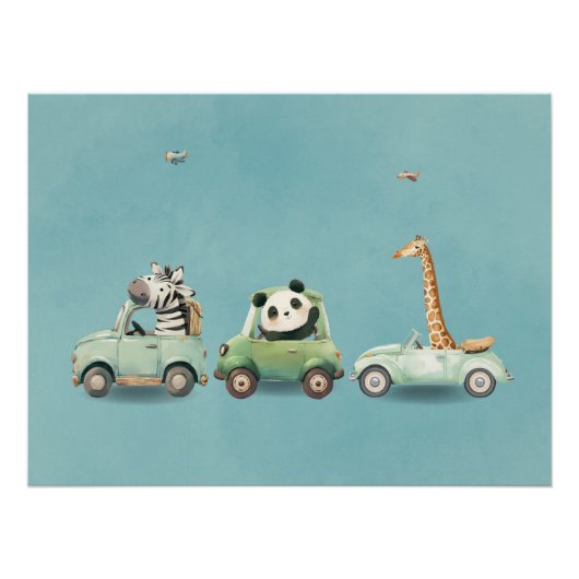 Modern Whimsical Animals in Vehicles Poster (Voorkant)