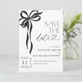 Modern Whimsical Black Bow Script Save the Date Kaart (Staand voorkant)