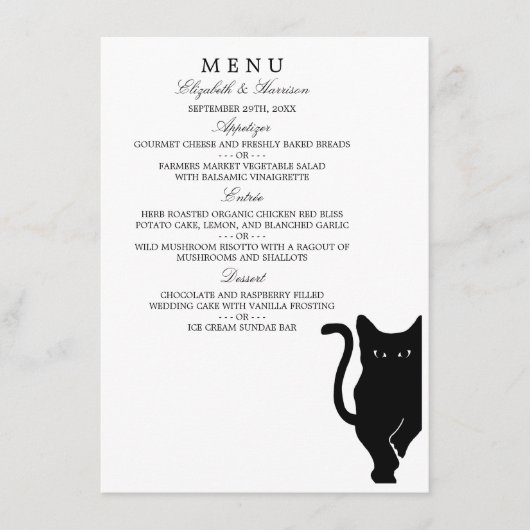 Modern Whimsical Black Cat Wedding Menu (Voorkant)