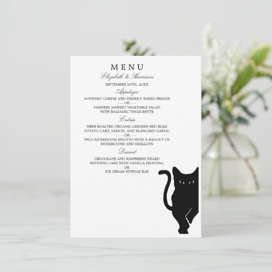 Modern Whimsical Black Cat Wedding Menu (Staand voorkant)