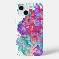 Modern Whimsical Botanical Art Monogram