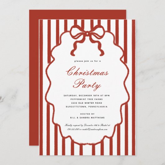 Modern Whimsical  Bow Illustrated Christmas Party  Kaart (Voorkant / Achterkant)