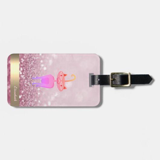 Modern Whimsical Cat Glitter Bokeh - Gepersonalise Bagagelabel (Voorkant horizontaal)