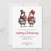 Modern whimsical chickens Christmas greeting card Feestdagenkaart (Voorkant)