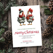 Modern whimsical chickens Christmas greeting card Feestdagenkaart