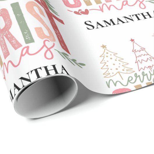 Modern Whimsical Christ Mas Customizable Christmas Cadeaupapier (Rol Hoek)