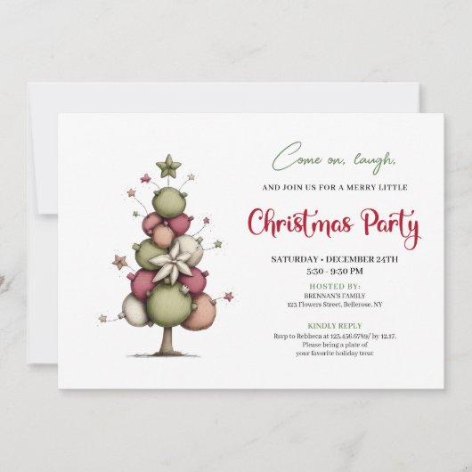 Modern Whimsical Christmas Tree Party Invitation Kaart (Voorkant)