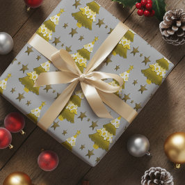 Modern Whimsical Christmas Trees & Gold Stars Cadeaupapier