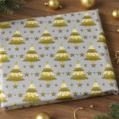 Modern Whimsical Christmas Trees & Gold Stars Cadeaupapier