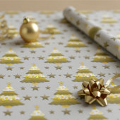 Modern Whimsical Christmas Trees & Gold Stars Cadeaupapier