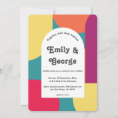 Modern Whimsical Colorful Groovy Abstract Weddensc Kaart (Voorkant)