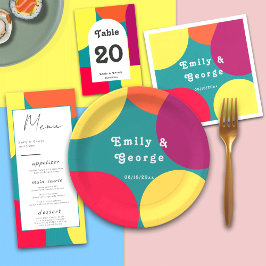 Modern Whimsical Colorful Groovy Abstract Weddensc Papieren Bordje