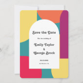 Modern Whimsical Colorful Groovy Abstract Weddensc Save The Date (Voorkant)