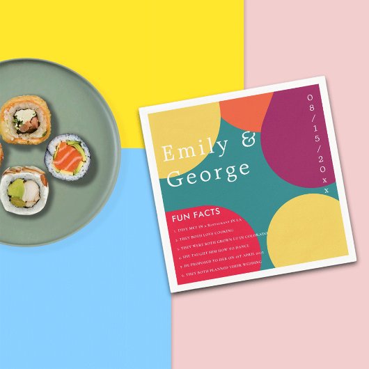 Modern Whimsical Colorful Groovy Facts Wedding Servet