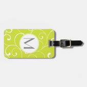 Modern Whimsical Curls Lime Green Monogram Bagagelabel (Voorkant horizontaal)