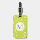 Modern Whimsical Curls Lime Green Monogram Bagagelabel (Voorkant verticaal)