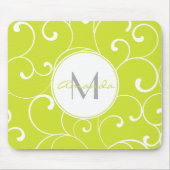 Modern Whimsical Curls Lime Green Monogram Muismat (Voorkant)