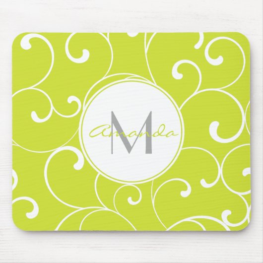 Modern Whimsical Curls Lime Green Monogram Muismat (Voorkant)