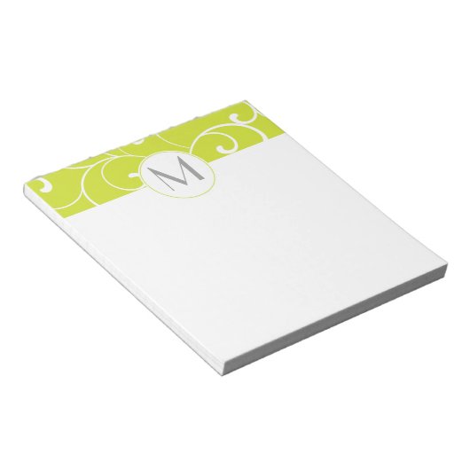 Modern Whimsical Curls Lime Green Monogram Notitieblok (Schuin)