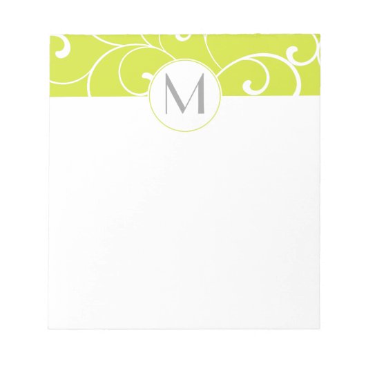 Modern Whimsical Curls Lime Green Monogram Notitieblok (Voorkant)