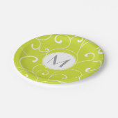 Modern Whimsical Curls Lime Green Monogram Papieren Bordje (Gekanteld)