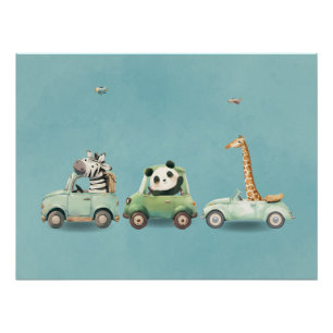 Modern Whimsical Dieren in Voertuigen Poster
