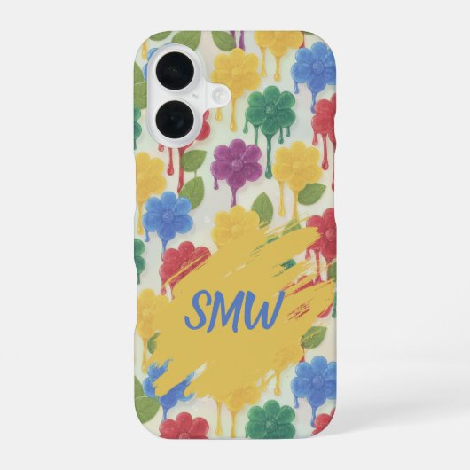 Modern Whimsical – Dripping Flower Monogram iPhone 16 Hoesje (Achterkant)