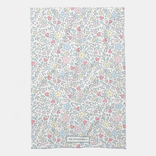 Modern Whimsical Floral Pattern Theedoek (Verticaal)