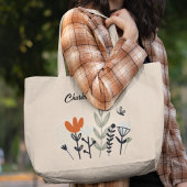 Modern Whimsical Floral Personalized Name Grote Tote Bag