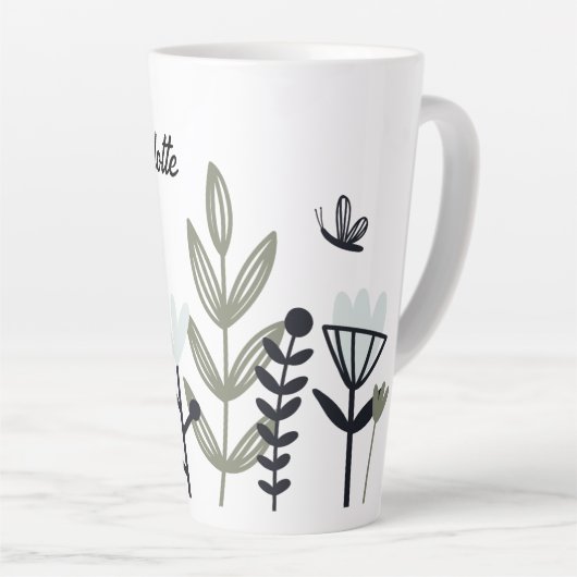 Modern Whimsical Floral Personalized Name Latte Mok (Rechterhoek)