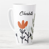 Modern Whimsical Floral Personalized Name Latte Mok (Linkerhoek)