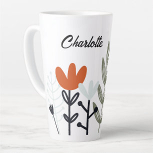 Modern Whimsical Floral Personalized Name Latte Mok