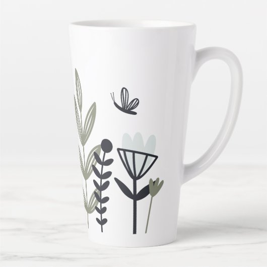 Modern Whimsical Floral Personalized Name Latte Mok (Rechts)